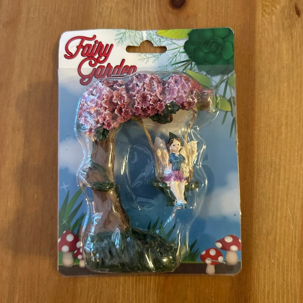 Fairy Garden Miniature Fairy on Swing Under Cherry Blossom Tree Greenbrier NEW